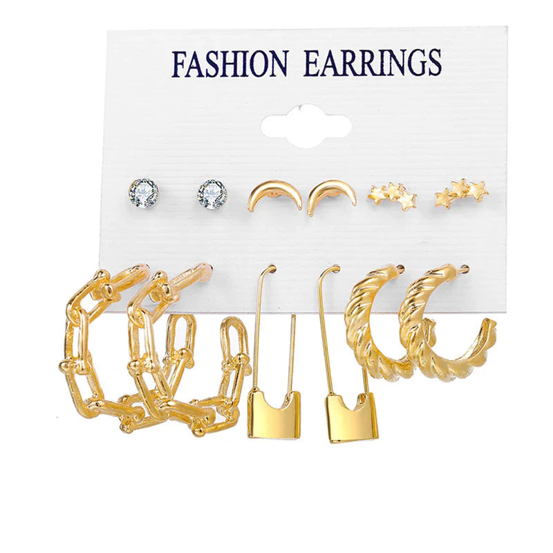 Pack of 6 Gold-Toned Earrings Combo