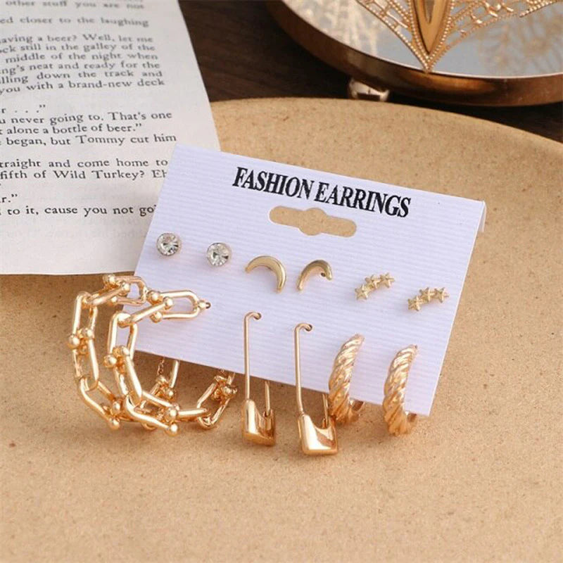 Pack of 6 Gold-Toned Earrings Combo