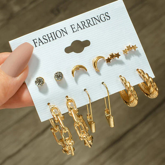 Pack of 6 Gold-Toned Earrings Combo