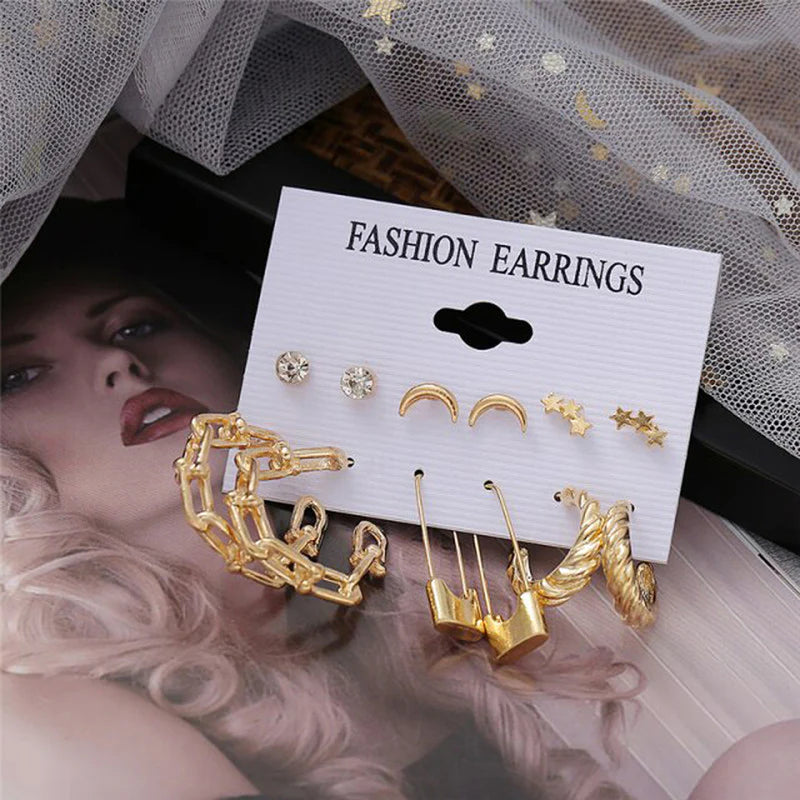 Pack of 6 Gold-Toned Earrings Combo