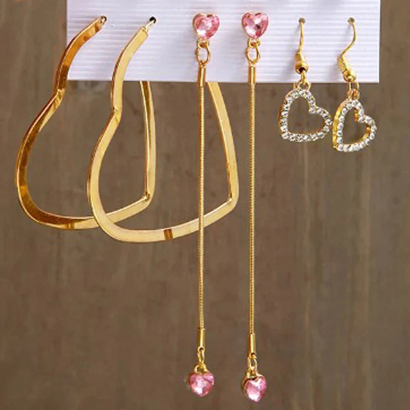 Pack of 6 Heart-Inspired Pink & Gold Earrings Combo