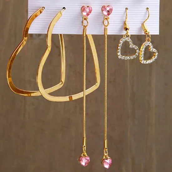 Pack of 6 Heart-Inspired Pink & Gold Earrings Combo