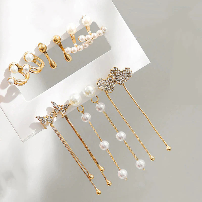 Pack of 6 White & Gold Pearl Earrings
