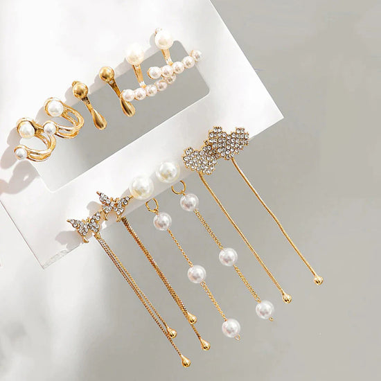 Pack of 6 White & Gold Pearl Earrings
