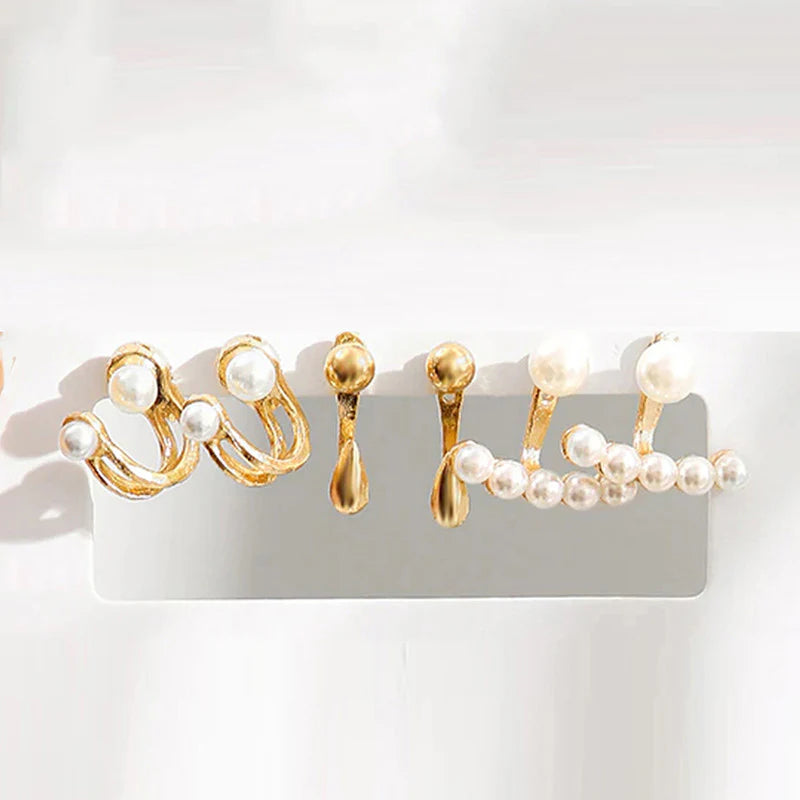 Pack of 6 White & Gold Pearl Earrings