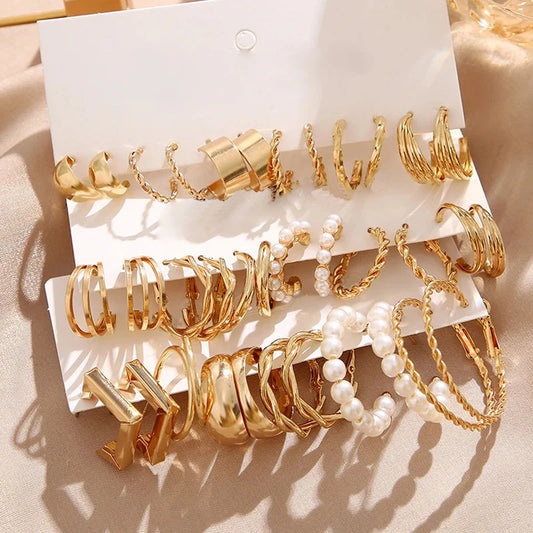 Pack of 18 Gold-Plated Hoop and Pearl Earrings Combo Pack