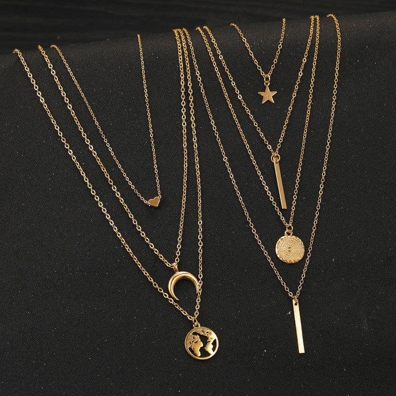 Pack of 7 Gold Layered Necklace Combo