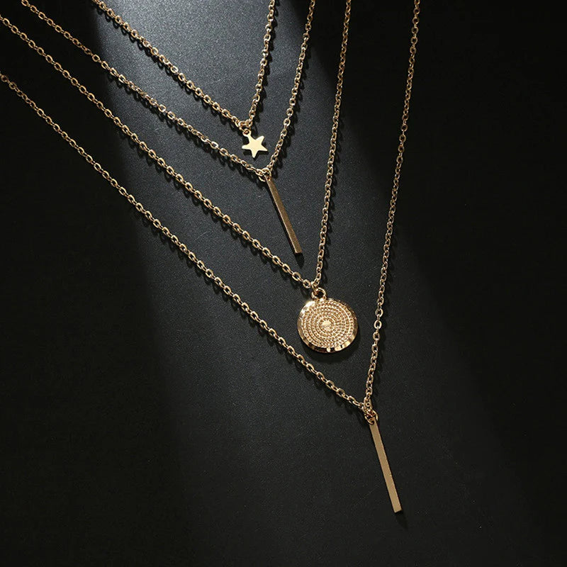 Pack of 7 Gold Layered Necklace Combo