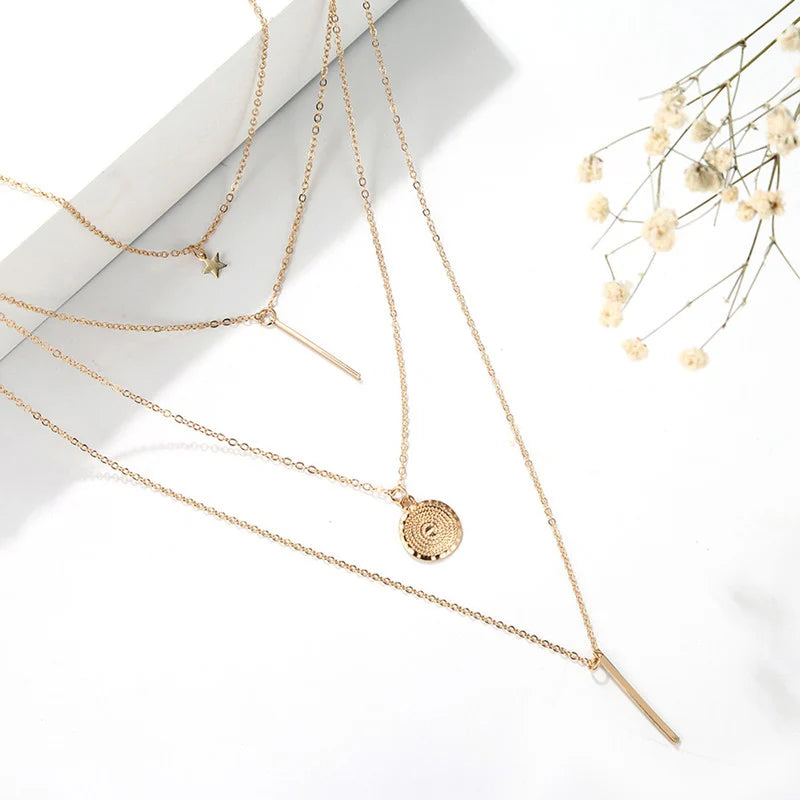 Pack of 7 Gold Layered Necklace Combo