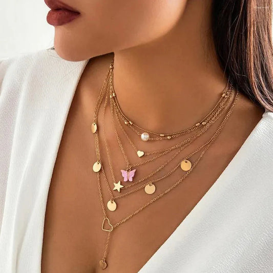 Pack of 7 Star Heart Butterfly Necklace Set