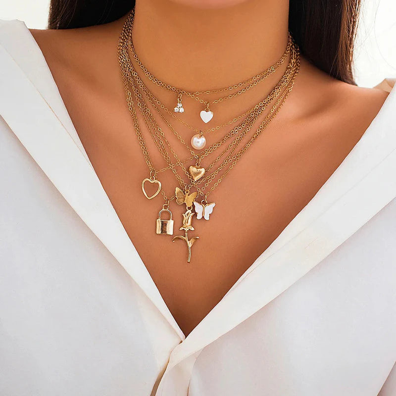 Pack of 9 Gold Layered Necklace Set
