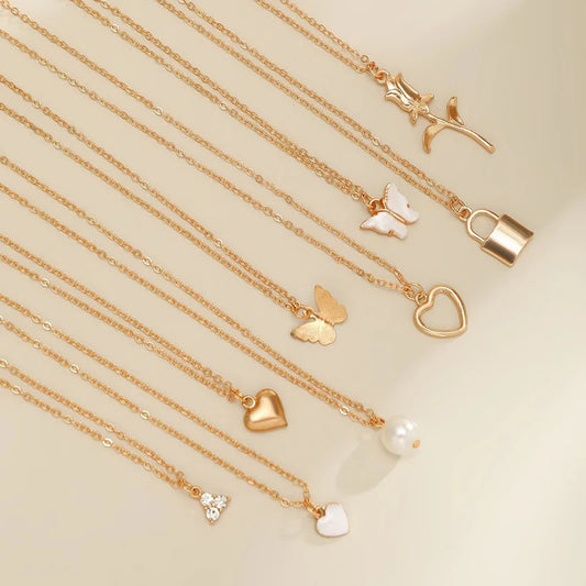 Pack of 9 Gold Layered Necklace Set