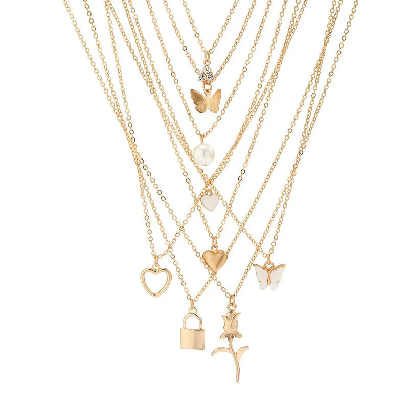 Pack of 9 Gold Layered Necklace Set