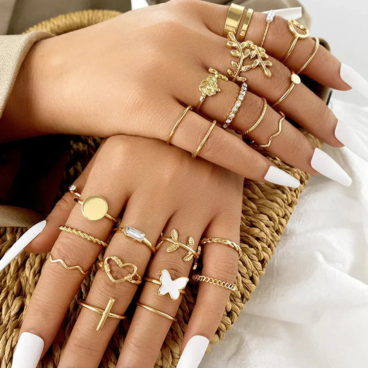 Set of 24 Sparkle Stone Gold Rings