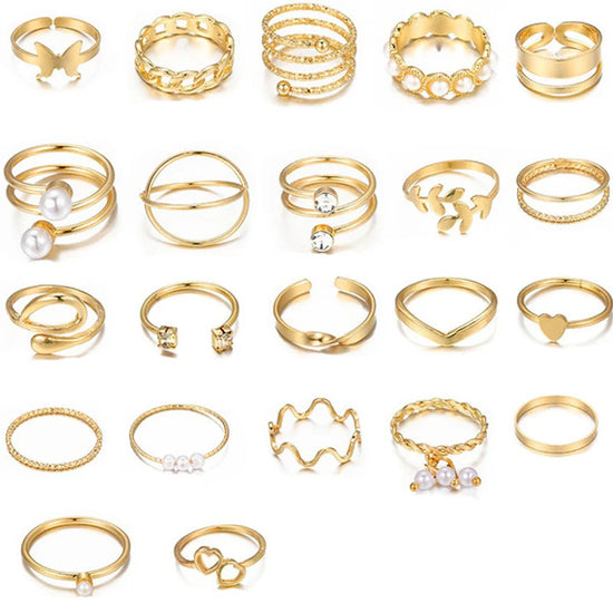 Set of 22 Classic Gold Stackable Rings