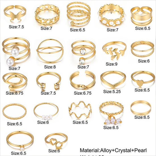 Set of 22 Classic Gold Stackable Rings