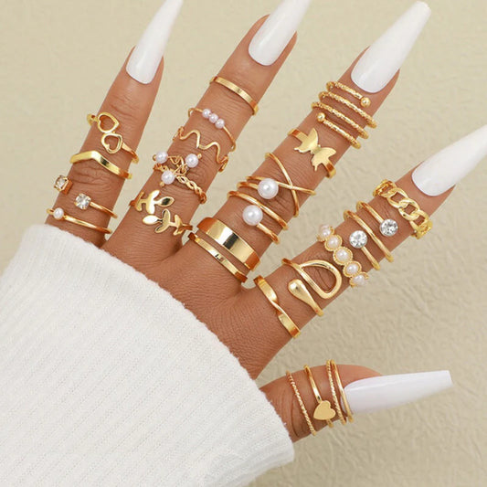 Set of 22 Classic Gold Stackable Rings