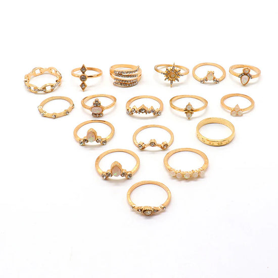 Floral AD Gold-Plated Ring Set – Pack of 17