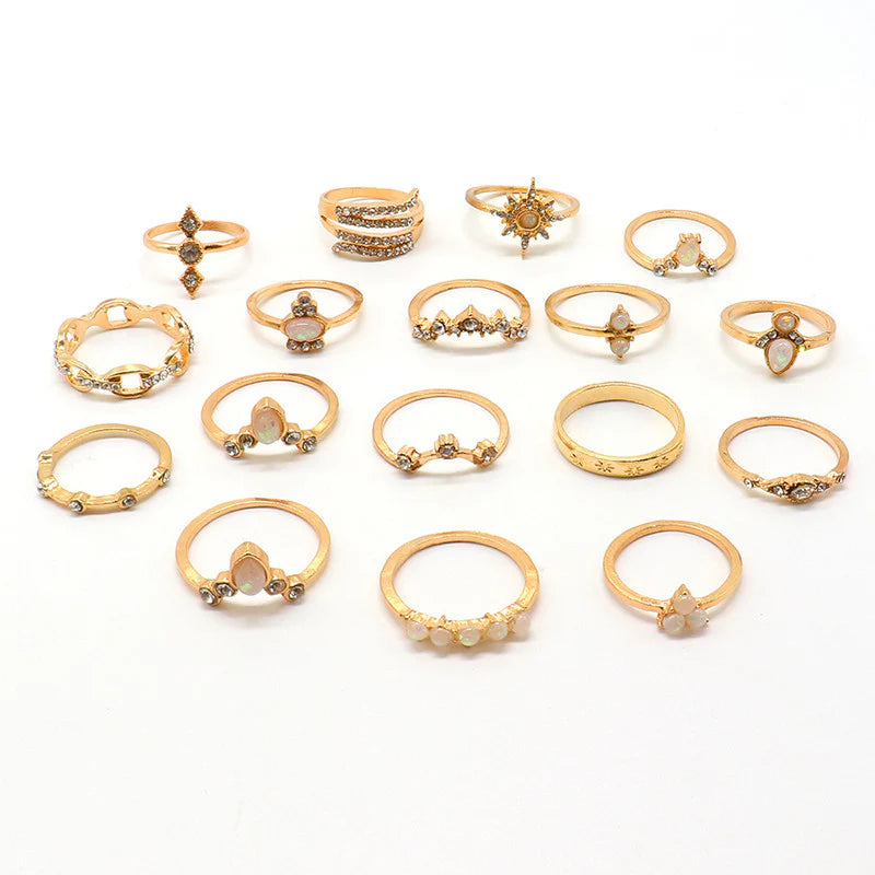Floral AD Gold-Plated Ring Set – Pack of 17