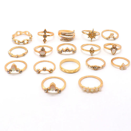 Floral AD Gold-Plated Ring Set – Pack of 17