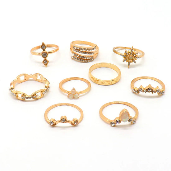 Floral AD Gold-Plated Ring Set – Pack of 17
