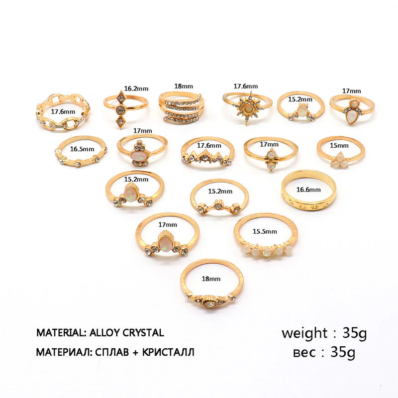 Floral AD Gold-Plated Ring Set – Pack of 17