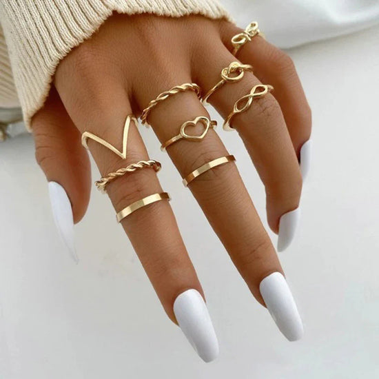 Set of 9 Melody Heart Ring Combo