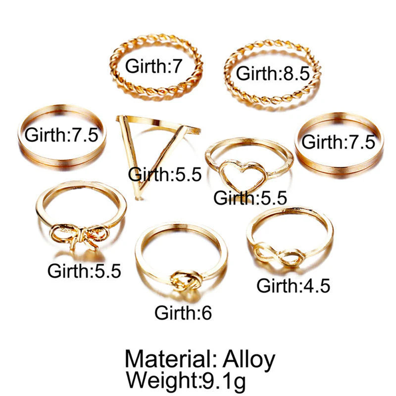 Set of 9 Melody Heart Ring Combo