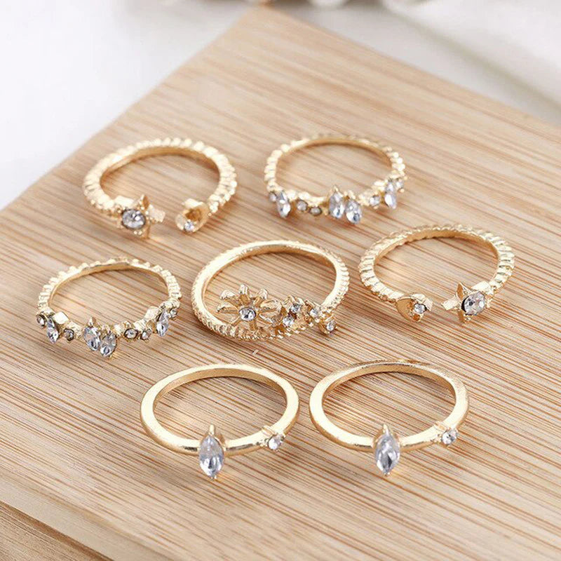 Moon & Star Gold-Plated Stackable Rings – Pack of 7