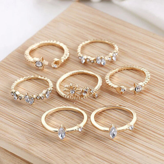 Moon & Star Gold-Plated Stackable Rings – Pack of 7