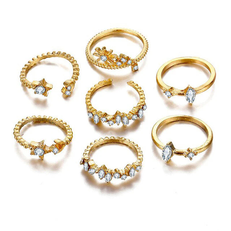 Moon & Star Gold-Plated Stackable Rings – Pack of 7