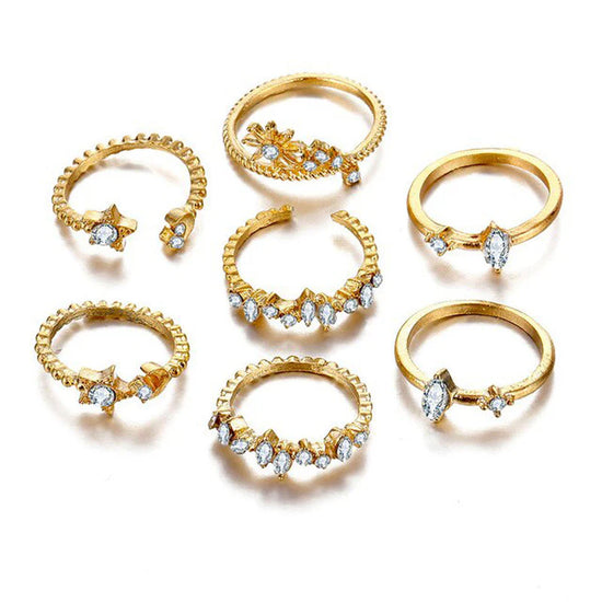 Moon & Star Gold-Plated Stackable Rings – Pack of 7