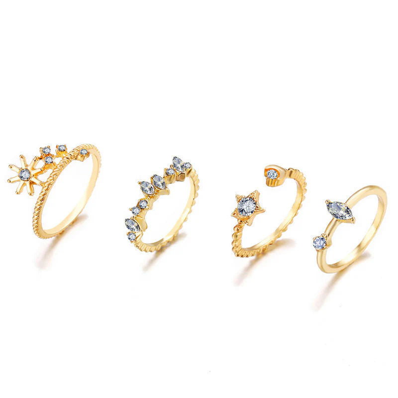 Moon & Star Gold-Plated Stackable Rings – Pack of 7