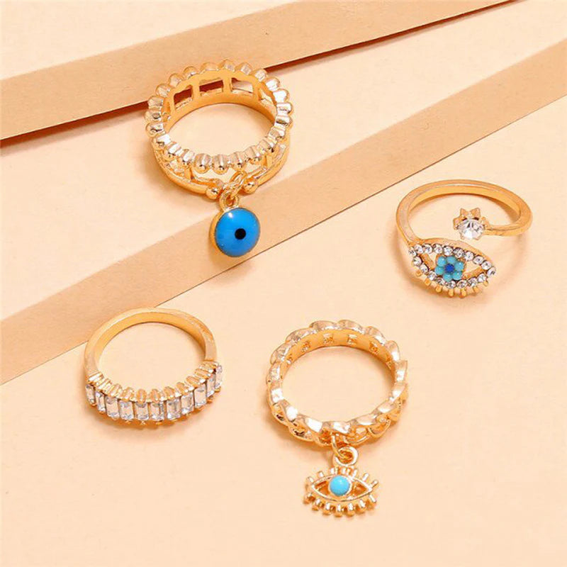 Evil Eye Gold Stack Rings – Set of 4