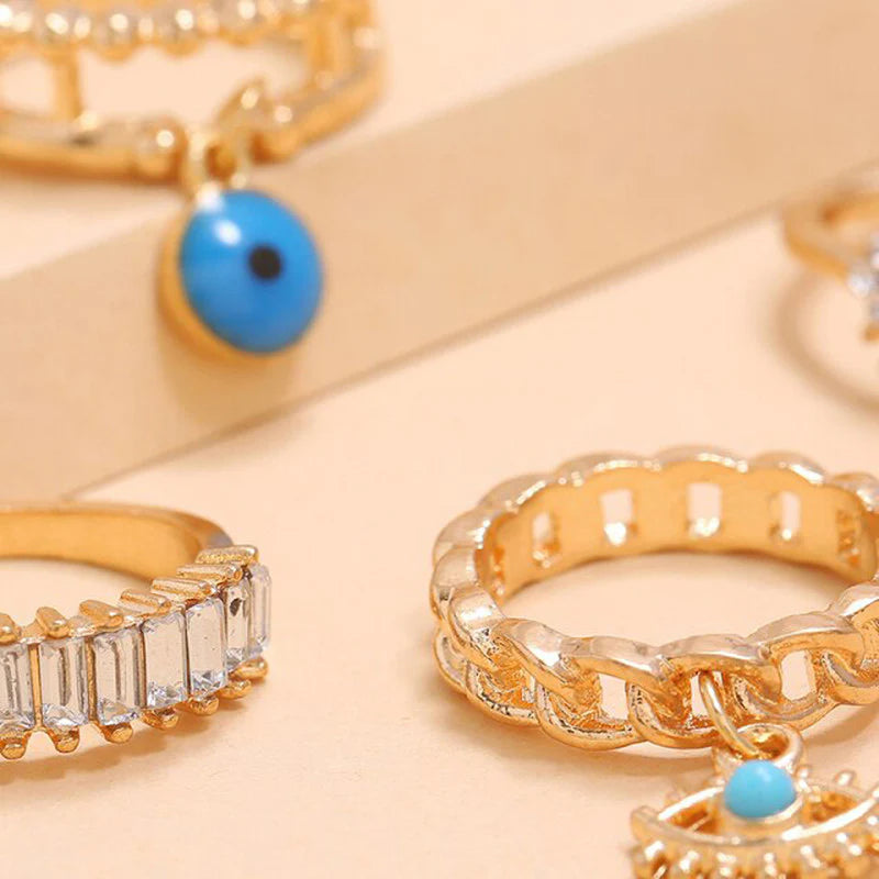 Evil Eye Gold Stack Rings – Set of 4