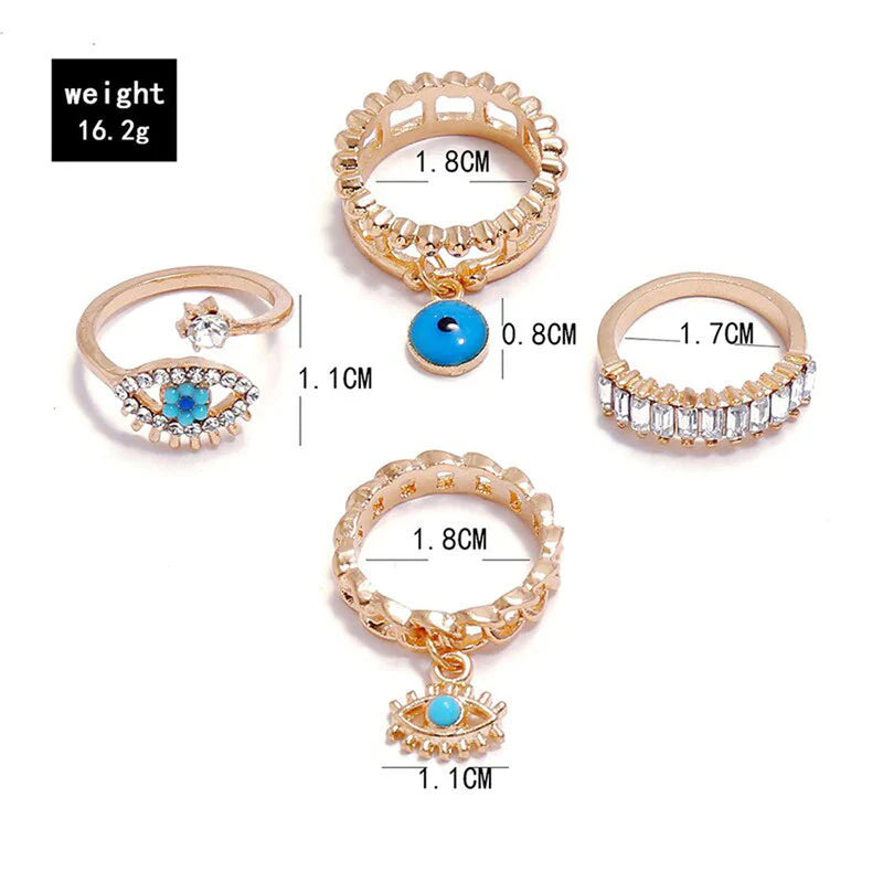 Evil Eye Gold Stack Rings – Set of 4