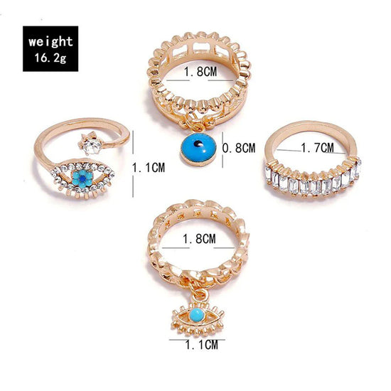 Evil Eye Gold Stack Rings – Set of 4