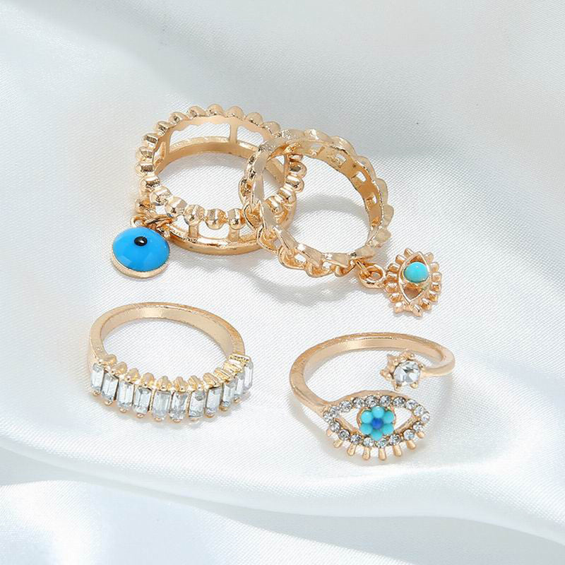 Evil Eye Gold Stack Rings – Set of 4