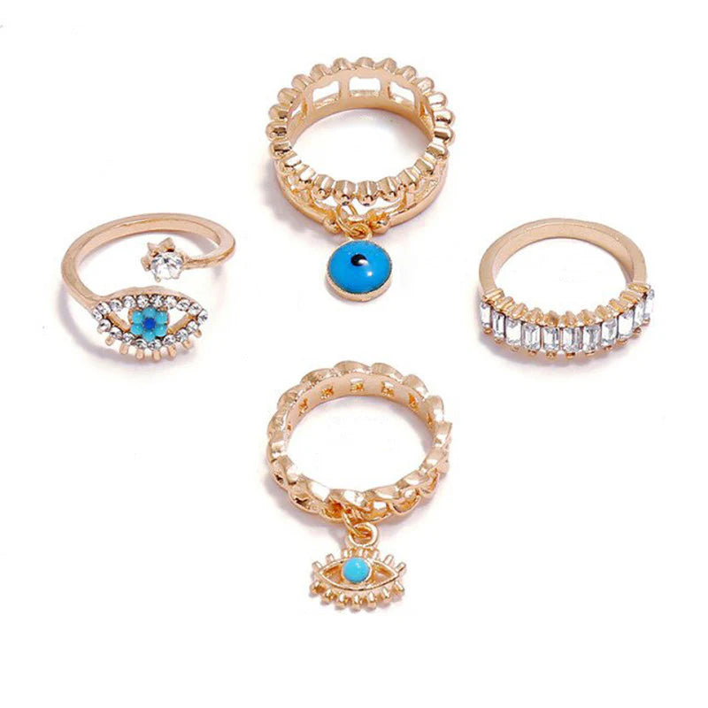 Evil Eye Gold Stack Rings – Set of 4