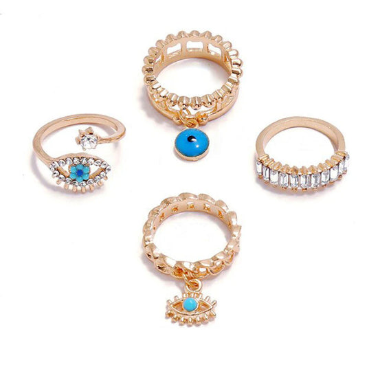 Evil Eye Gold Stack Rings – Set of 4