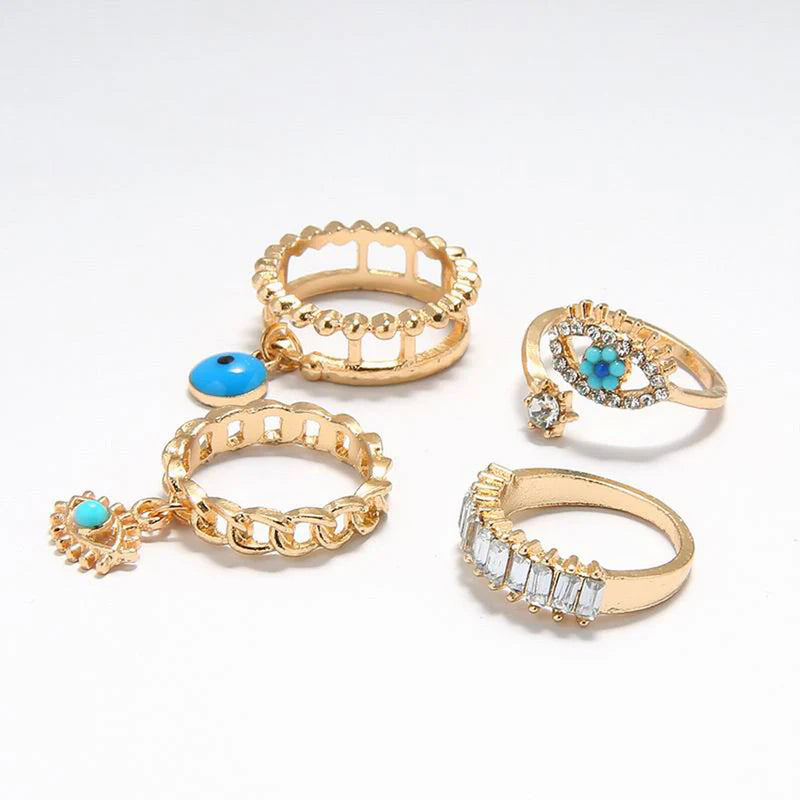Evil Eye Gold Stack Rings – Set of 4