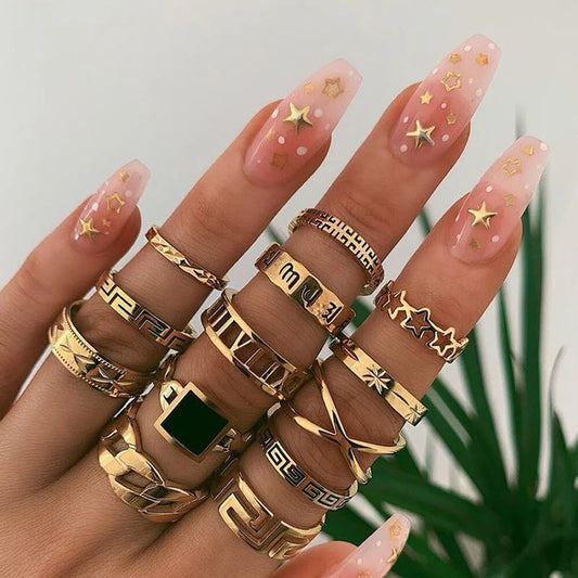 Set of 13 Modern Gold Stack Rings