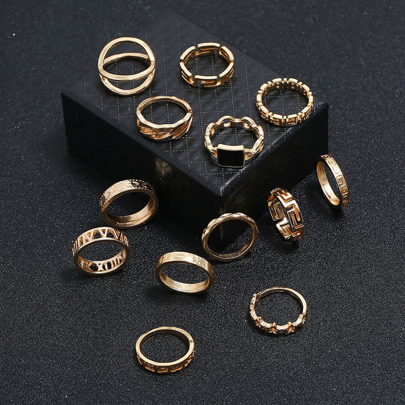 Set of 13 Modern Gold Stack Rings