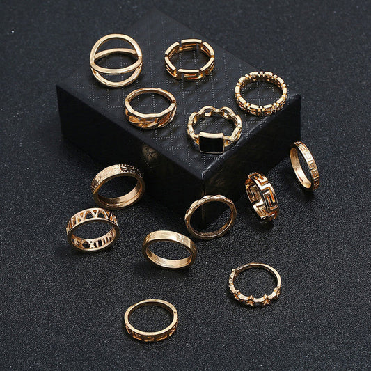 Set of 13 Modern Gold Stack Rings