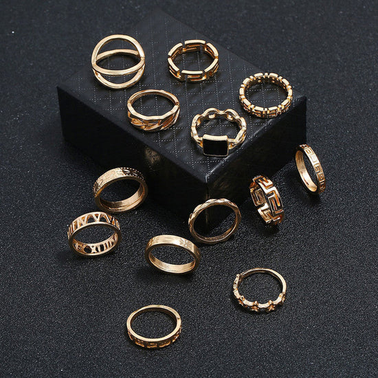 Set of 13 Modern Gold Stack Rings