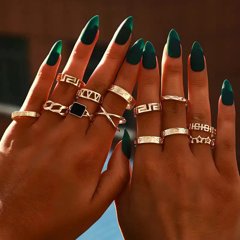 Set of 13 Modern Gold Stack Rings