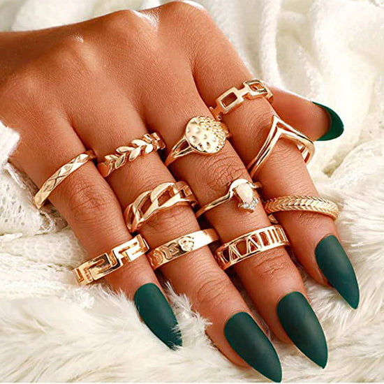 11-Piece Gold-Plated Stackable Rings