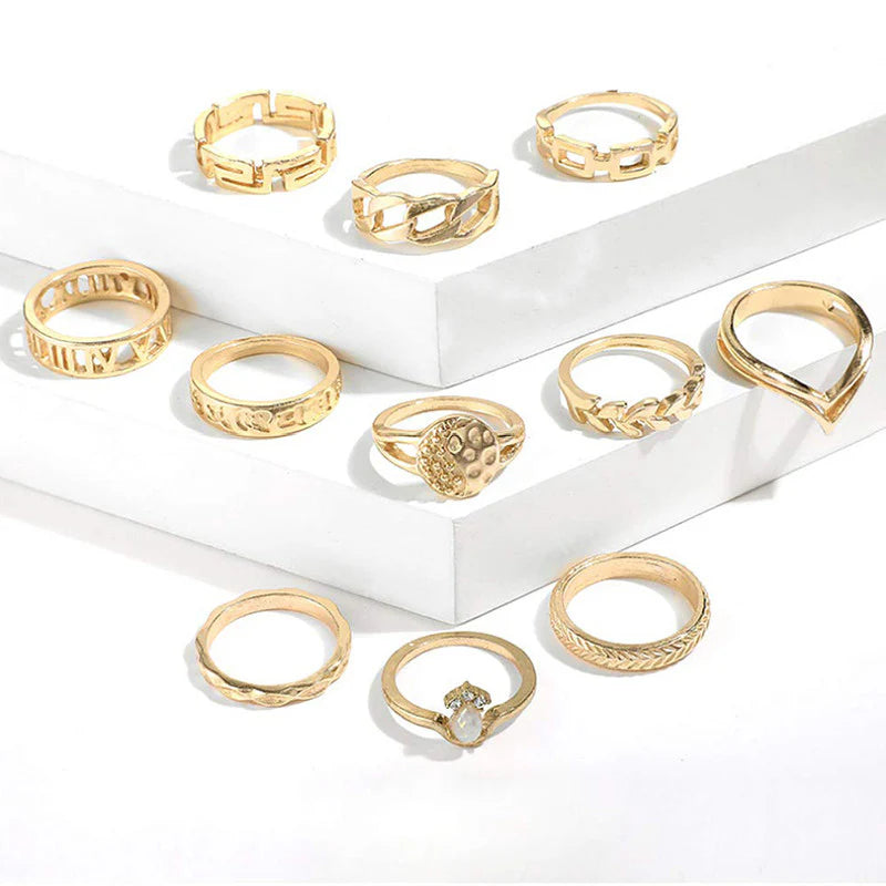 11-Piece Gold-Plated Stackable Rings