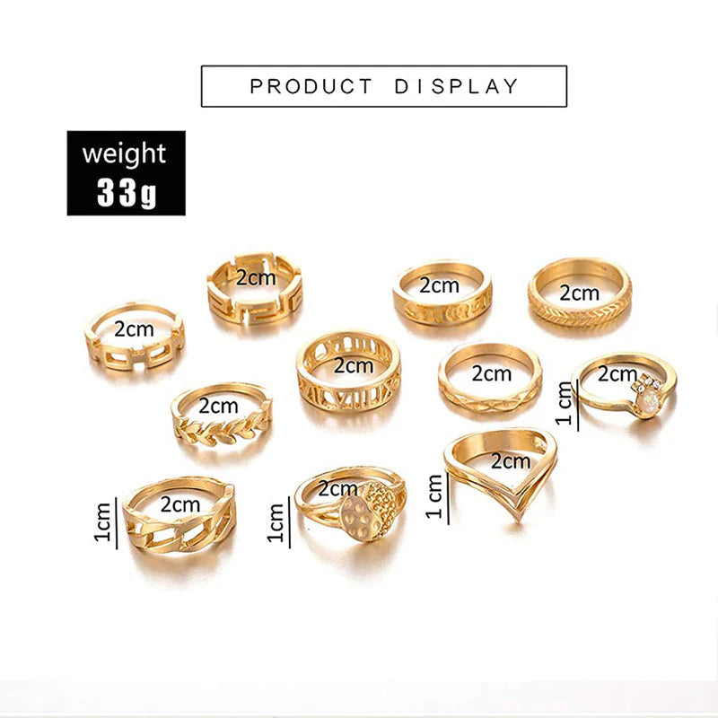 11-Piece Gold-Plated Stackable Rings