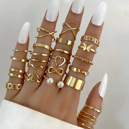 Set of 23 Golden Stacks Rings